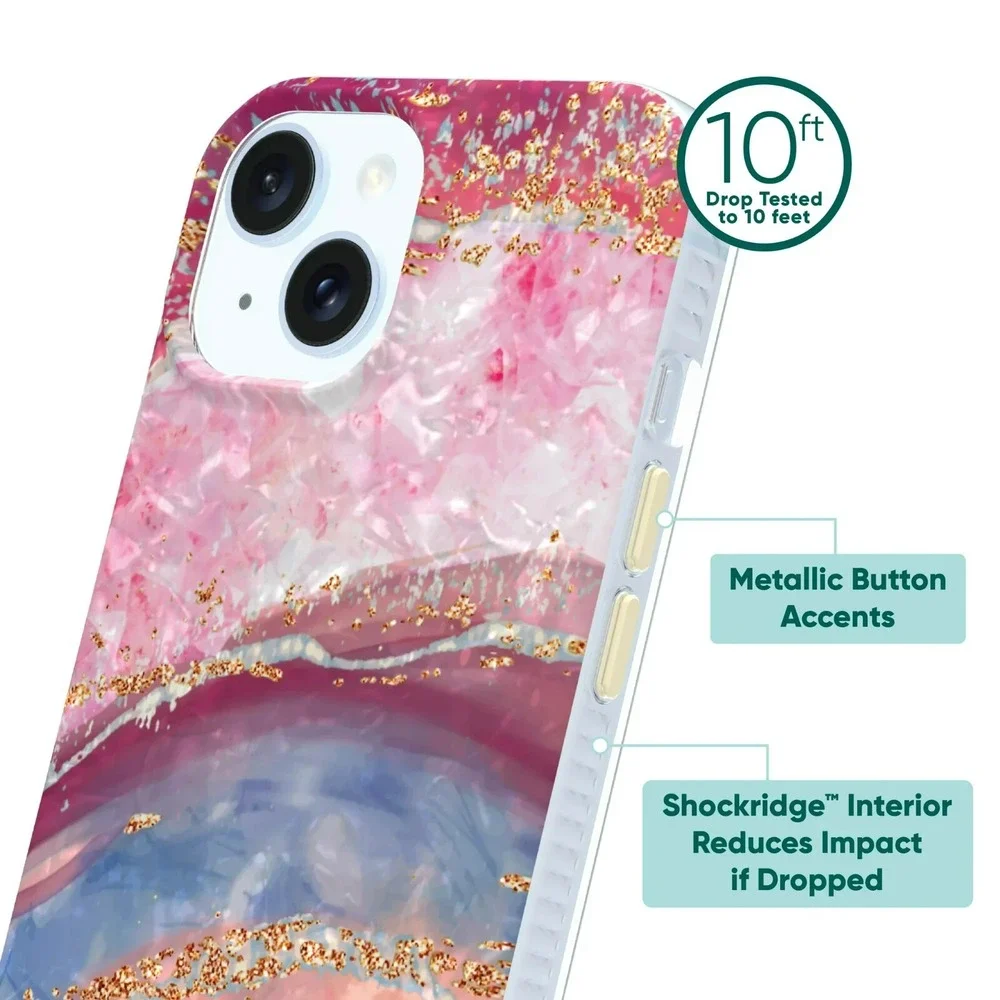 Onn iPhone 15 Phone Case Pink Purple Quartz Swirl Gold‎ Glitter Stocking Stuffer